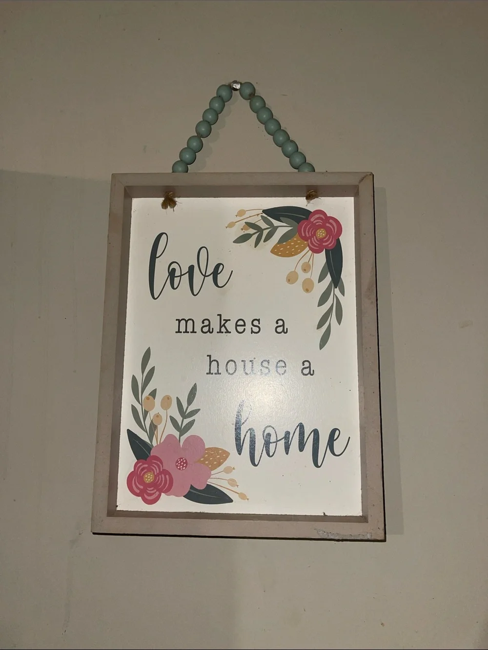 Love Makes a House a Home Floral Wall Sign - Pink & Teal